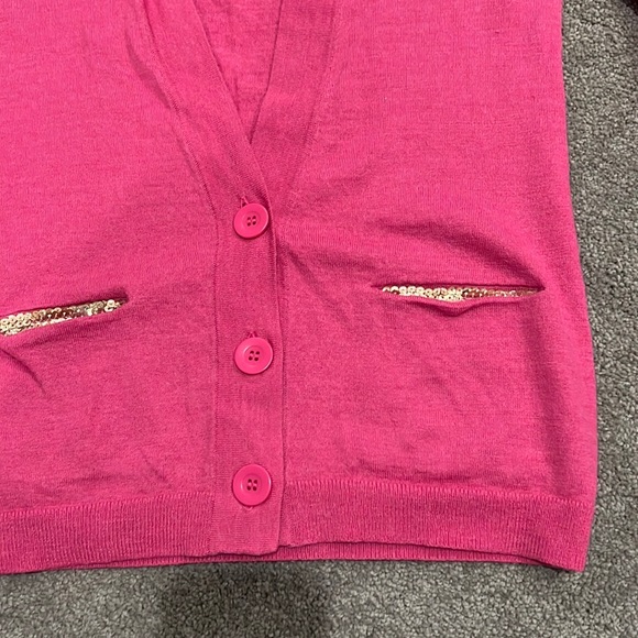 LOFT pink cardigan, gold sequin pockets sz M - Picture 3 of 4